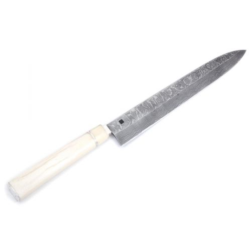 Anselm Littschwager, Sashimi Damastmesser, Griff Giraffenbein verziert mit 935 Silber