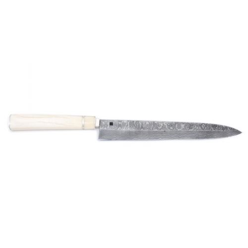 Anselm Littschwager, Sashimi Damastmesser, Griff Giraffenbein verziert mit 935 Silber